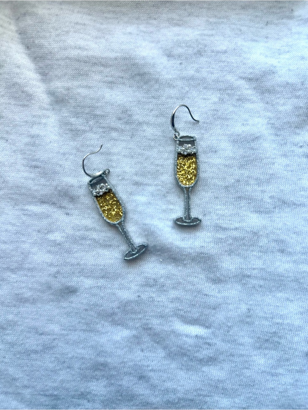 Gold Glitter Champagne Glass Earrings - Women Jewelry